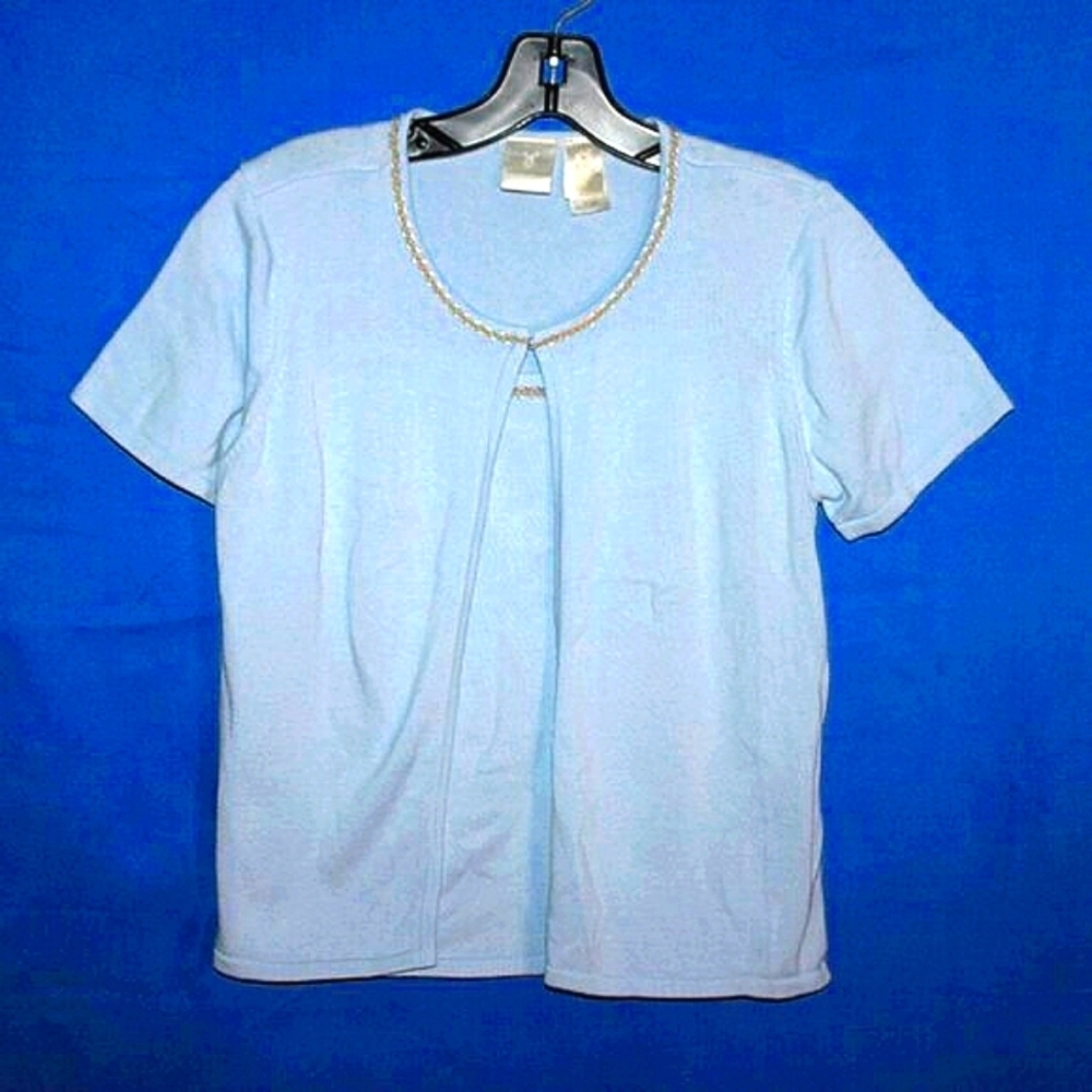 Emma James Liz Claiborne Baby Blue Layered Short Sleeve Top M